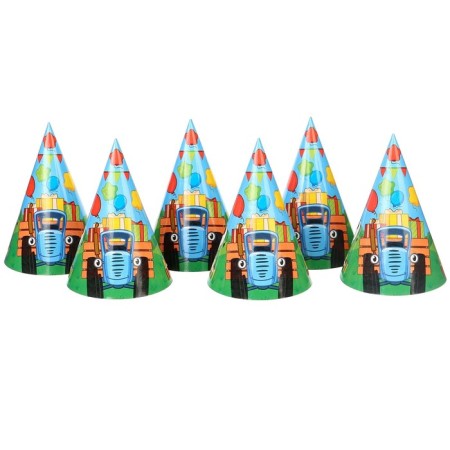 A set of paper utensils, on 6 people "Happy Birthday!", Blue Tractor-5