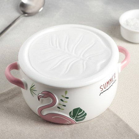 Broth with ceramic cover "Tropics", 900 ml, D = 14.5 cm, color mix