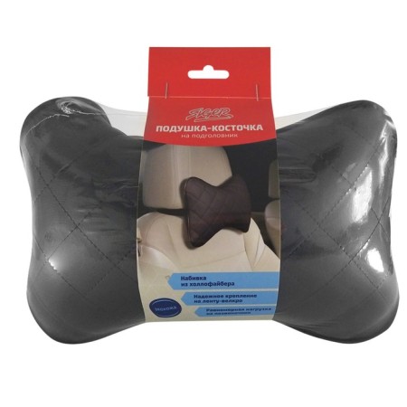 Siger pillow "Automobile Bone", on a car's headrest, smooth eco -leather, rhombus, black-2