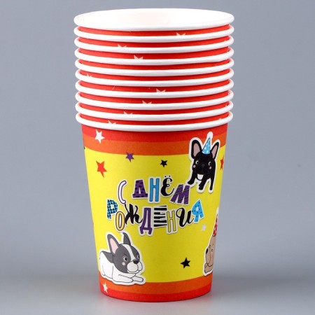 A one -time paper glass "Happy Birthday" dogs, 250ml-2