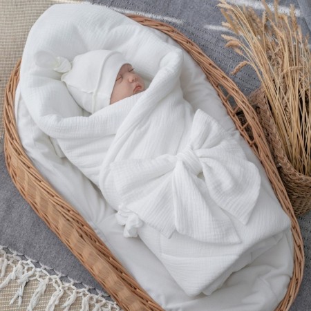 Clobe blanket for discharge Kinderlitto “Muslin No. 2”, with an elastic band, 90x90 cm, dairy color