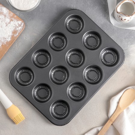 Baking uniform “Puding”, 35 × 27 × 3 cm, 12 cells, anti -stick coating, black color-1