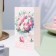 Postcard "Happy Birthday!" Glitter, Congrev, a bouquet with a bow, 12.5 x 19.4 cm