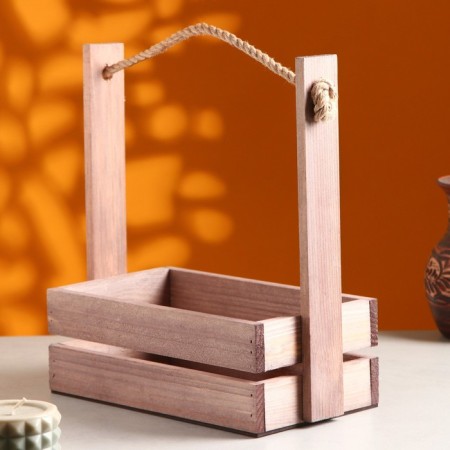 Kashpo wooden 28 × 15 × 30 cm "AROMA", handle rope, aged oak-1