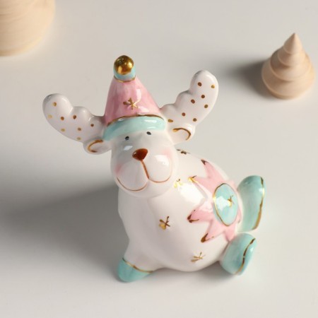 Souvenir ceramics "Losik, pink cap, white horns" 11.1x11.3x7.7 cm