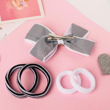 Hair set "Baby" (4 elastic bands, 1 clamp) bow point, black and white-2