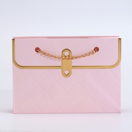 Package for flowers, handle chain, "pink", with gold embossing, 15 x 10.5 x 10 cm-2