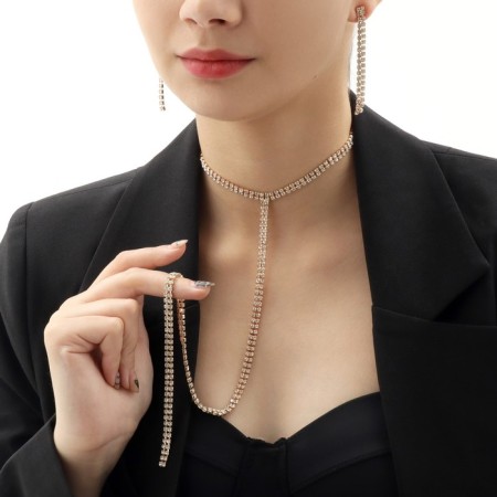 Set 2 objects: earrings, necklace “ice” is small, white color in gold, 30 cm