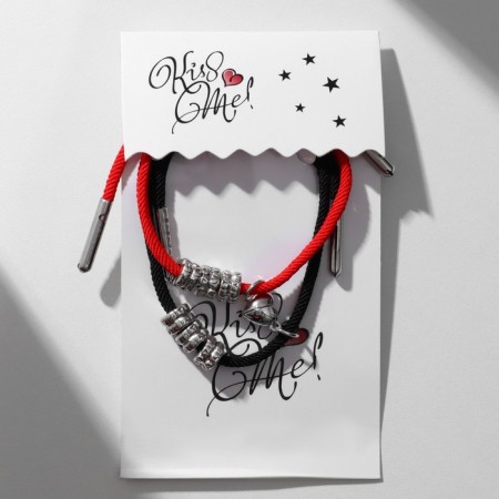 Bracelets "Demetrons" on a magnet, a double bead with a heart, black-red color, 8 cm-3