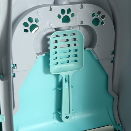 Domik toilet for cats closed with a door 50*38*37 cm, turquoise-gray-5