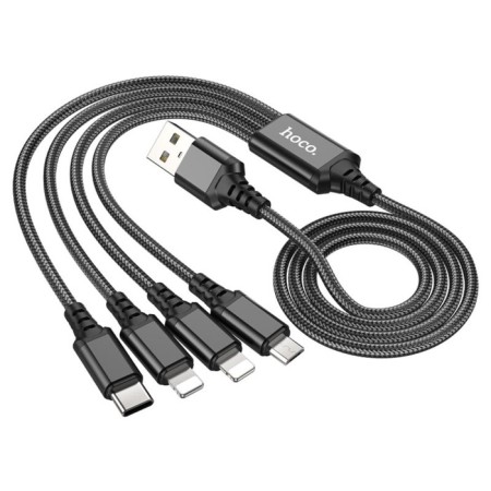 Cable Hoco X76, 4 B 1 Lightning/Lightning/Type -C/Micro USB - USB, 2 A, 1 m, nylon, black-2