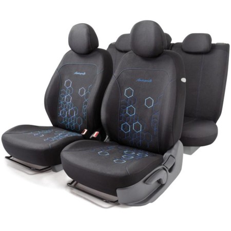 Hoologram Autorekhli, Maternonic Jacquard Material with Figure embroidery, 2 mm foam, 3D, 11 objects, 5 head restraints, 2 lightning, Airbag black and blue