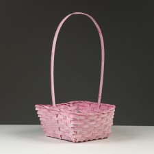 Wicker basket, 21.6 x 21.6 x 10/38 cm, pink, bamboo