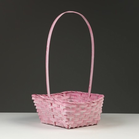 Wicker basket, 21.6 x 21.6 x 10/38 cm, pink, bamboo