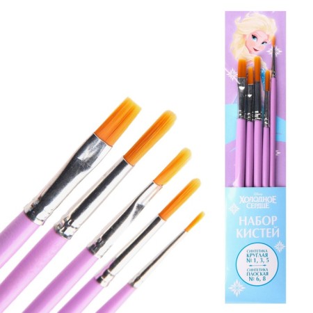 Drawing brush, 5 pieces, synthetics, round No. 1,3,5, flat No. 6.8, cold heart-4