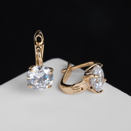 Earrings with bloom rhinestones, white color in gold-1