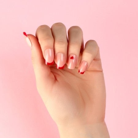 Follow nails "Love", 24 pcs, adhesive plates, square shape, glossy pink/red color-7