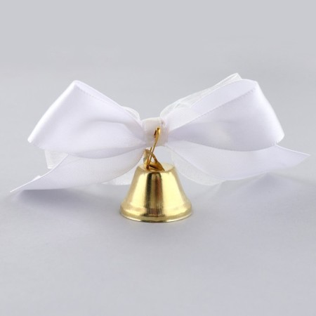 A bell on a pin with a bow for graduation, white, d = 2.6 cm-1