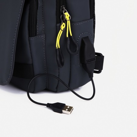 Male sling bag from textiles, with USB, gray color-3