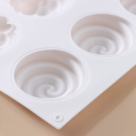 Form for mousse desserts and baking konfinetta "Karamella", silicone, 29.5 × 17.2 × 2.5 cm, 8 cells (d = 6.5 cm), white color-2