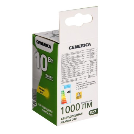 LED LED GENERICA G45, 10 W, ball, 3000 K, E27, 230 V, LL-G45-10-230-30-E27-G-1