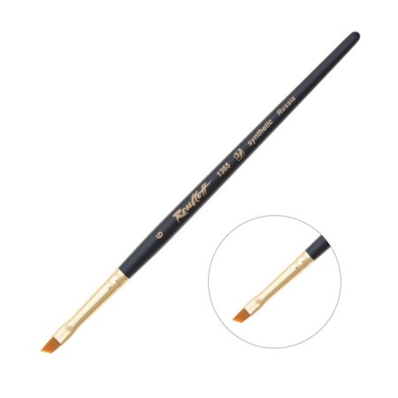 Rubloff brush red hard synthetics, inclined, shortened insert, 1365 No. 6, short black matte handle, yellow clip