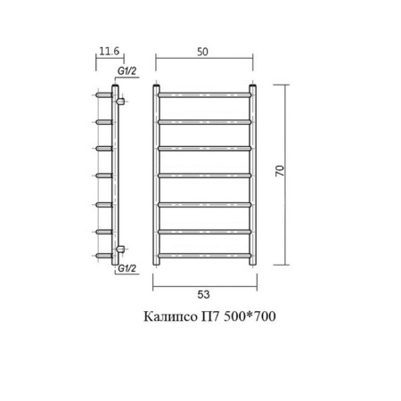 Water towels Domoterm "Calipso", P7, 7 crossbars, 500 x 700 mm, chrome-2