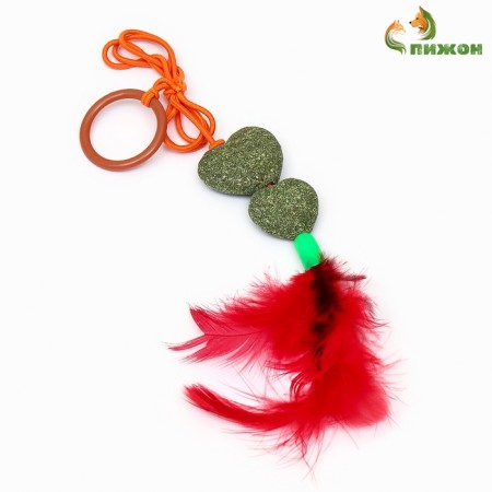Toy - teaser for cats from cat mint "heart", with a ring on a finger, 20 cm