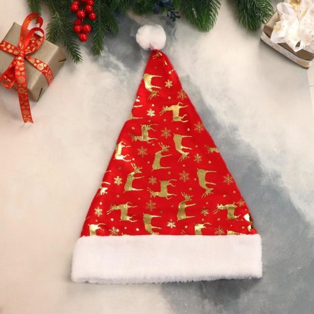 New Year's cap "deer and snowflakes" 29x40 cm, red