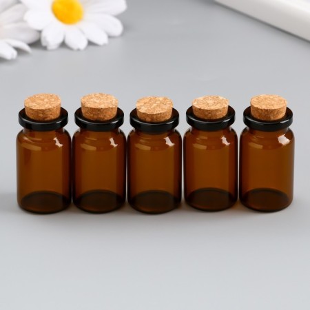 Decor for creativity Glass "A bottle with a cork" set of 5 pcs 8 ml 4x2.2x2.2 cm color color tea