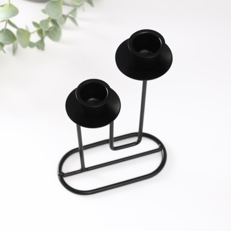 Summary metal for 2 candles "Curve line" d = 2 cm black 11.5x6x17 cm-5