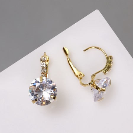 Earrings "Zirconium" mini, circle, white color in gold-5