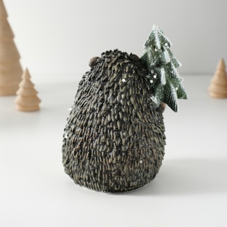 Souvenir Polystone "Cute Hedgehog with Christmas tree" 10x9.5x12.5 cm-3