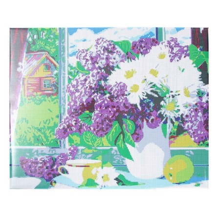 Diamond mosaic on a subframe with full filling "Lilac on the window", 40x50cm-4
