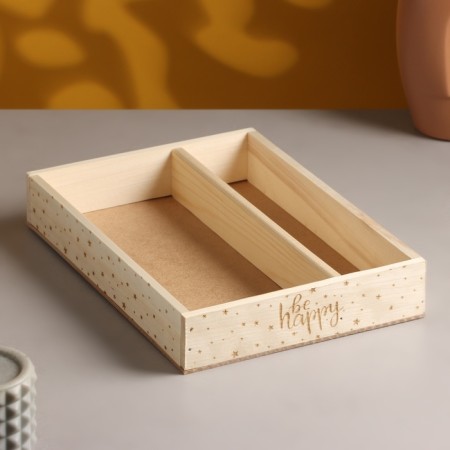 Wooden Kashpo, 27.5 × 20 × 4.5 cm "Be Happy", 2 departments, engraving