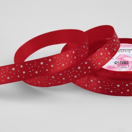 Satin tape "Stars", 15 mm × 23 ± 1 m, red red No. 026