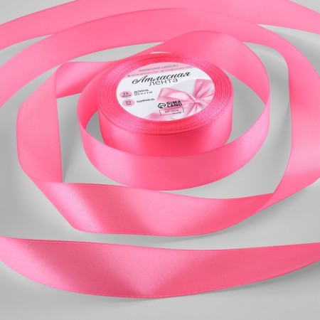 Satin ribbon, 25 mm × 23 ± 1 m, color saturated pink No. 05