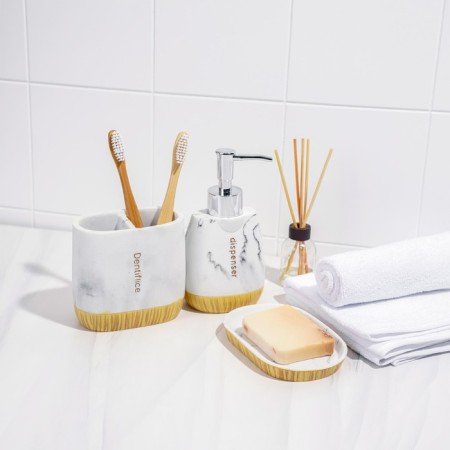 Набор аксессуаров для ванной комнаты For, 3 предмета (дозатор 150 мл, мыльница, стакан)-7