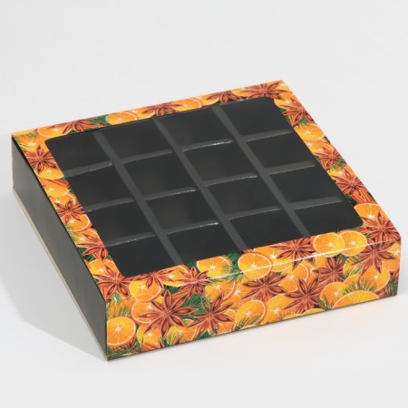 Box for 16 sweets with cells "Delicious New Year" 17.7 x 17.7 x 3.8 cm, New Year