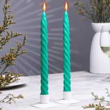 A set of candles of twisted, 2.2x 25 cm, lacquered 2 pieces, green, suspension
