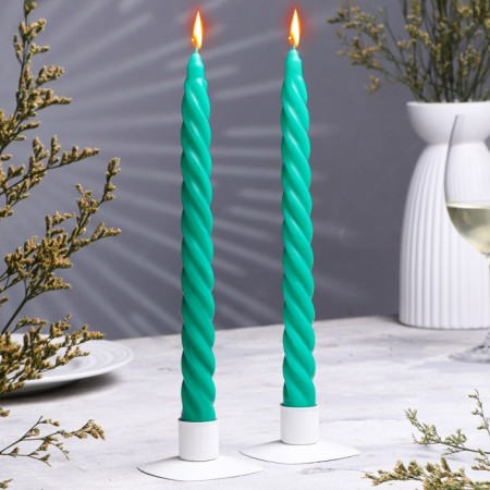A set of candles of twisted, 2.2x 25 cm, lacquered 2 pieces, green, suspension