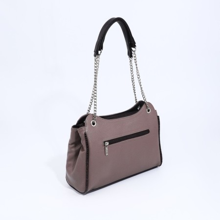 Bag "Golden Rain" with lightning, external pocket, color of powder/brown-1