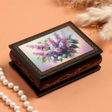 Lilac box, black, 8 × 10.5 cm, lacquer miniature