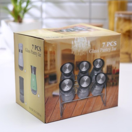 A set of glass cans for bulk products "Style", 20 × 16 × 17 cm, on a stand, 6 pcs, color mix-14