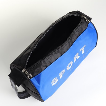 Sports bag with zipper, long belt, black color/cornflower-3