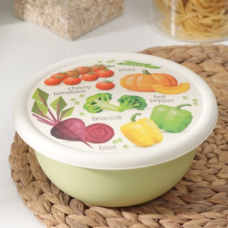 A bowl with a lid, 1.2 l, d = 18 cm, h = 8 cm, with decor, light color-1