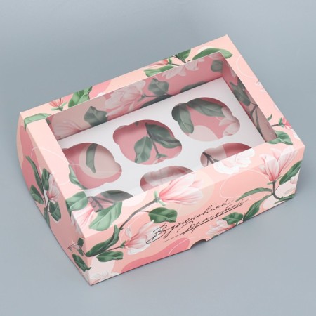 Box for cupcakes, confectionery packaging bilateral, 6 cells “Inspireing beauty”, 25 x 17 x 10 cm-2