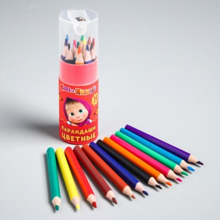 Colored pencils in a tube, 12 colors, trihedral, Masha and the bear-1