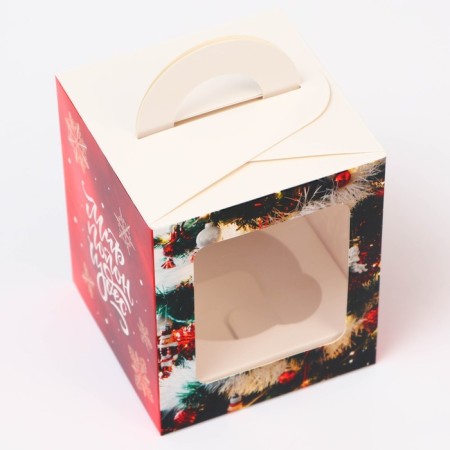 New Year. Box for 1 cupcake "World of Miracles", 9.2 x 9.2 x 11 cm, packaging-1
