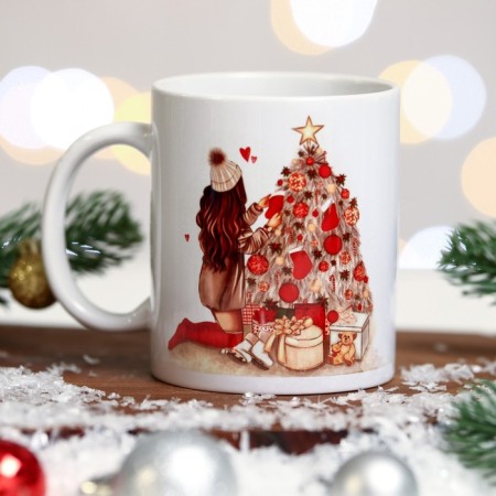 Mug "365 New Days" Christmas tree, girl, 320 ml